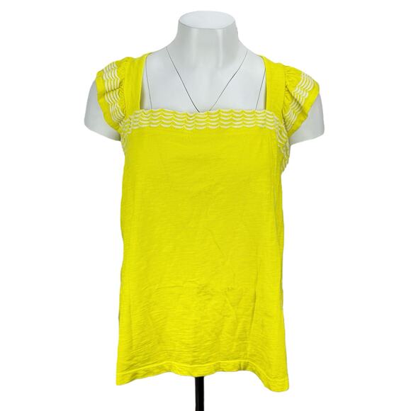 NWT ST.JOHN'S BAY Women's Square Neck Embroidered Ruffle Top Sz XXL Petite Lemon - Picture 1 of 7